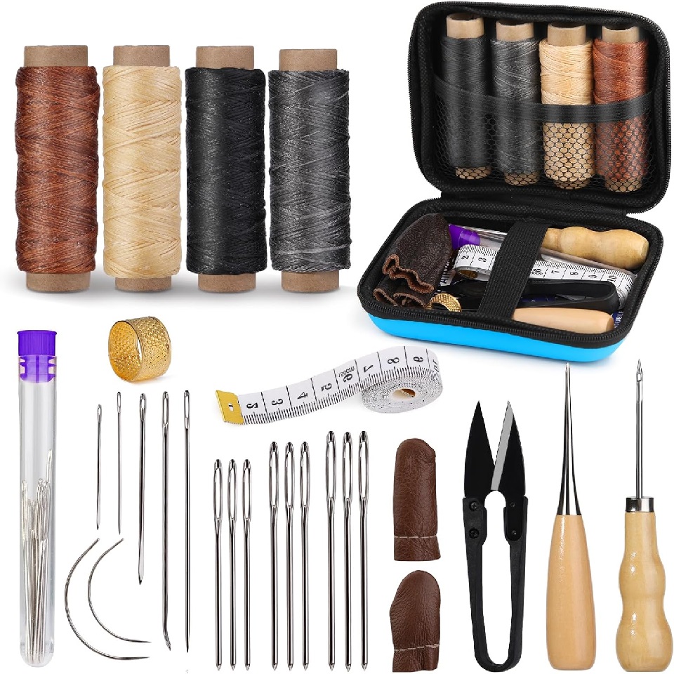 Leatherwork Needles - BUDDUR lederen naaigereedschapset met gewaxte draad