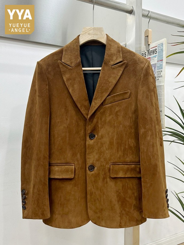Leather Work Jacket Mens - Vintage suède schapenvacht elegant colbert kantoor