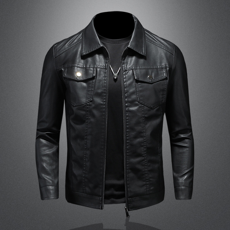 Leather Work Jacket Mens - Leren jas voor heren met revers,