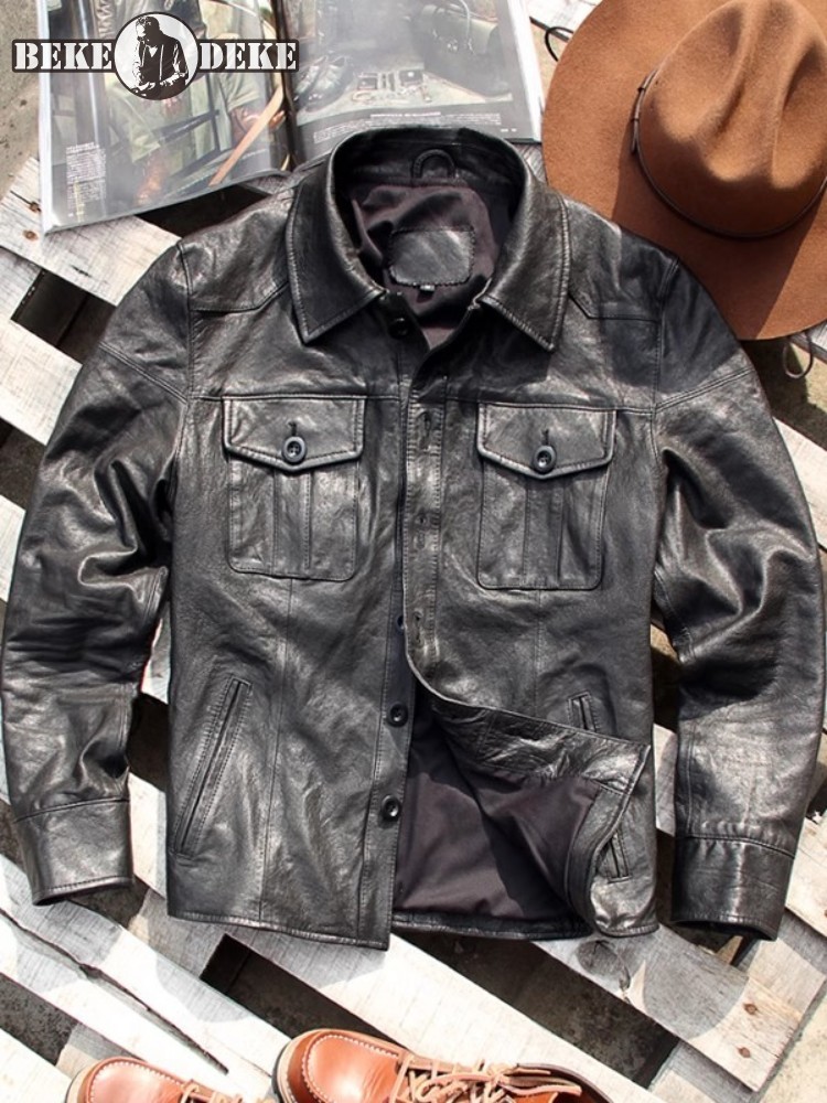 Leather Work Jacket Mens - Punk heren lederen jas vintage enkele