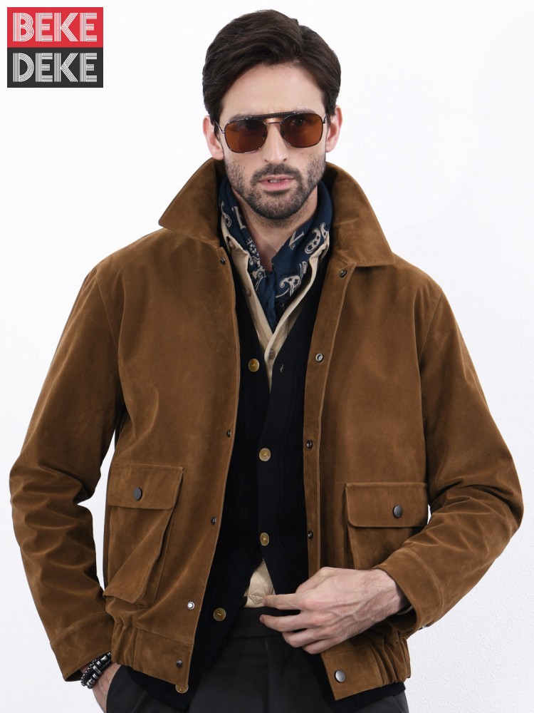 Leather Work Jacket Mens - Amerikaanse stijl vintage heren enkelknoops reverskraag