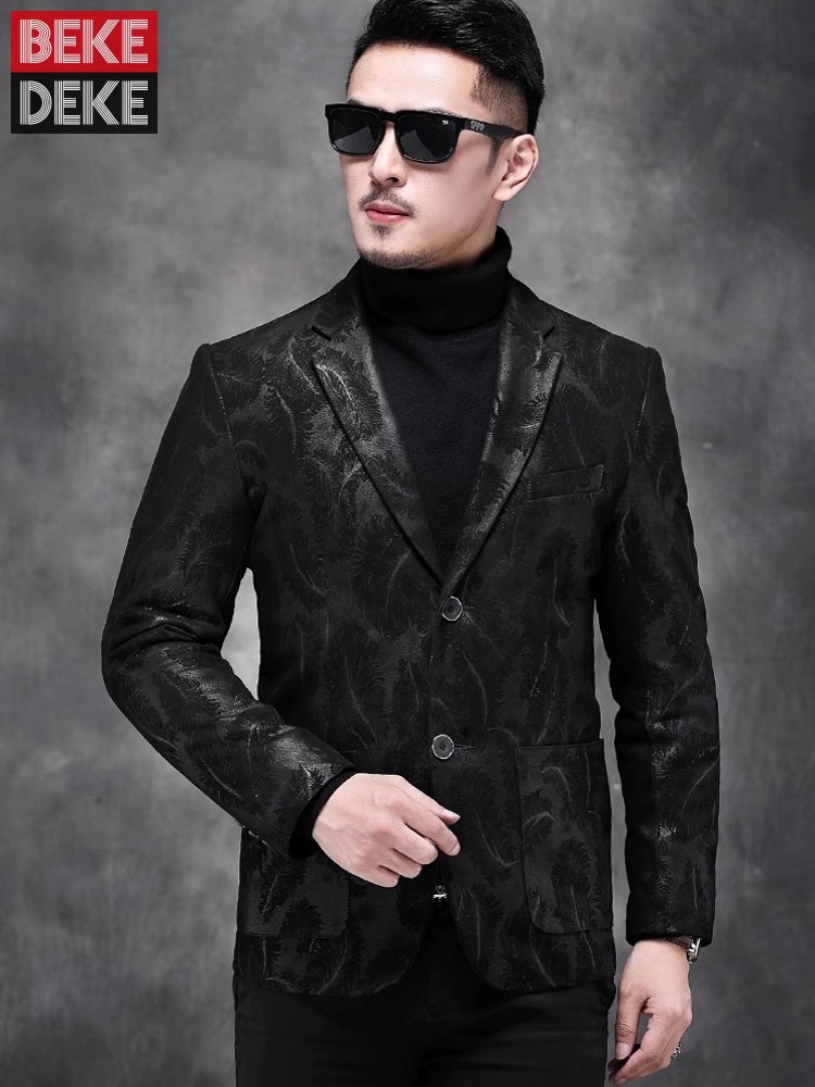 Leather Work Jacket Mens - Zakelijke mannen werken slim fit echte