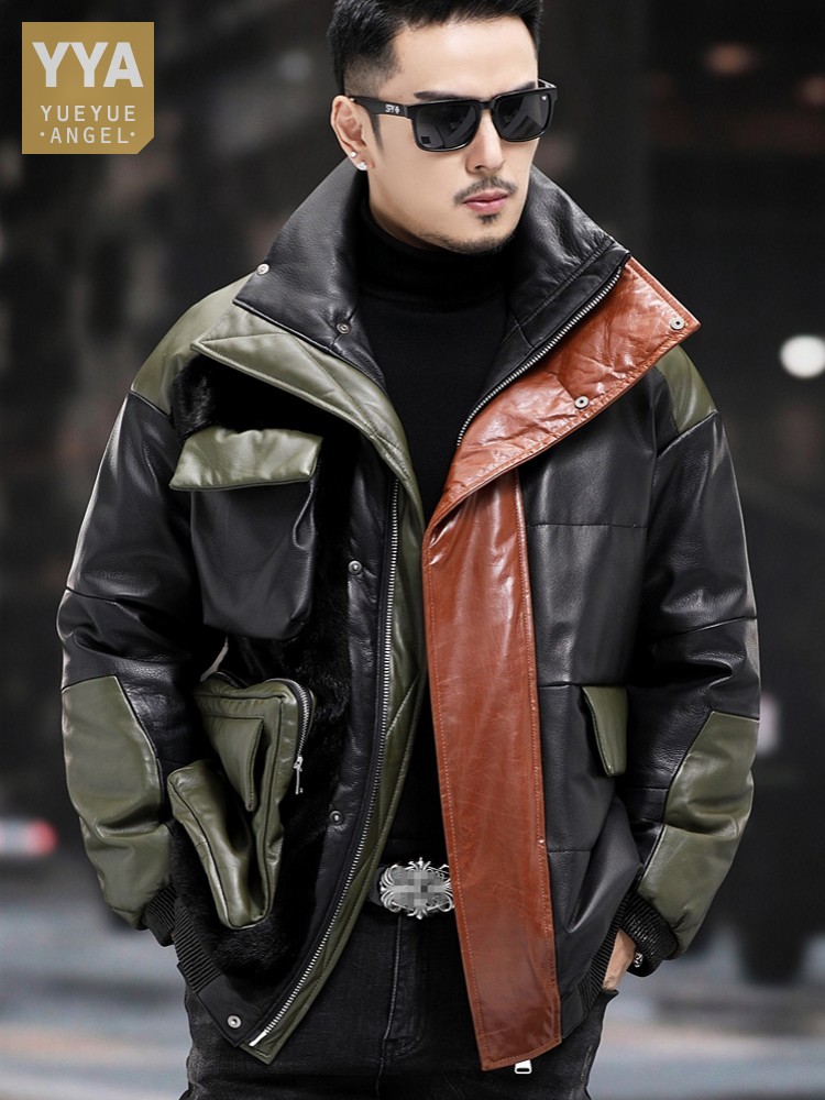 Leather Work Jacket Mens - Grote Zakken Werk Donsjack Mannen Winter