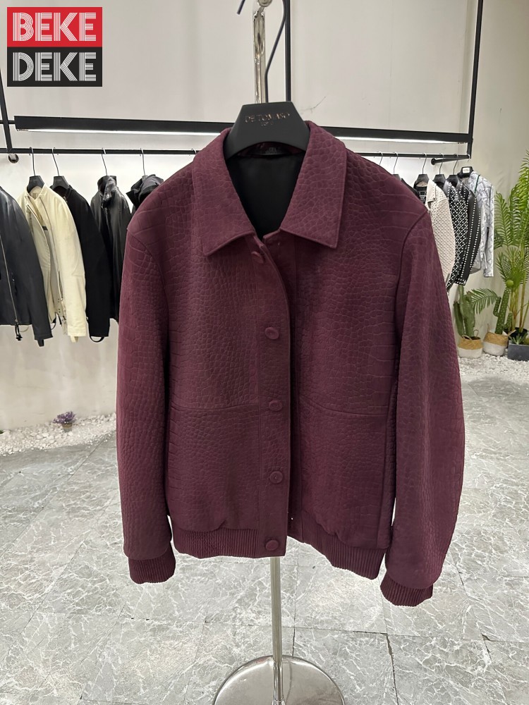 Leather Work Jacket Mens - Herfstjas voor heren, zakelijk, krokodillenprint schapenvacht,